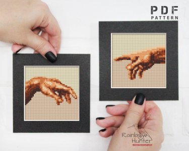 Tiny art cross stitch pattern set of 2, The Creation of Adam by Michelangelo, Miniature embroidery, Bundle 2 in 1, Masterpiece cross stitch