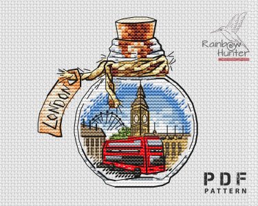 Routemaster cross stitch, Big Ben cross stitch pattern PDF, Bottle cross stitch, London bus cross stitch, Counted cross stitch chart