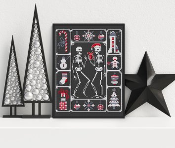 Skeleton Christmas sampler cross stitch pattern PDF, Gothic cross stitch, Xmas cross stitch, Black background, Counted cross stitch chart