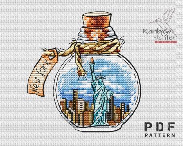 Statue of Liberty cross stitch, Manhattan cross stitch pattern PDF, Bottle cross stitch, New York cross stitch, Counted cross stitch chart