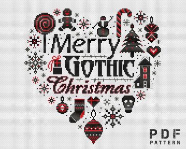 Christmas sampler cross stitch, Gothic cross stitch pattern PDF, Christmas Heart Counted cross stitch chart, Xmas xstitch