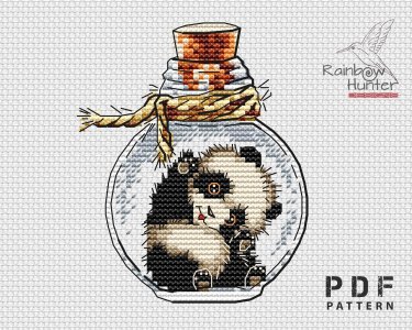 Panda cross stitch, Cute cross stitch pattern PDF, Bottle cross stitch, Cute animal, Miniature cross stitch chart, Kids room xstitch