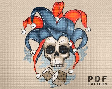 Joker cross stitch pattern PDF, Skull cross stitch, Harlequin Cross stitch chart, Creepy Cute cross stitch, Dice xstitch, Scary cross stitch
