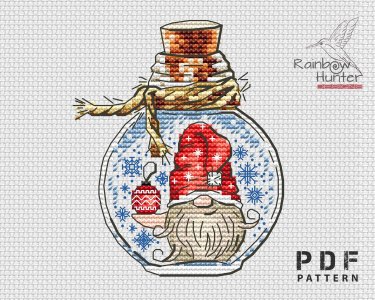 Holiday gnome cross stitch pattern, Christmas gnome cross stitch, Bottle cross stitch, Christmas tree toy, Miniature cross stitch chart