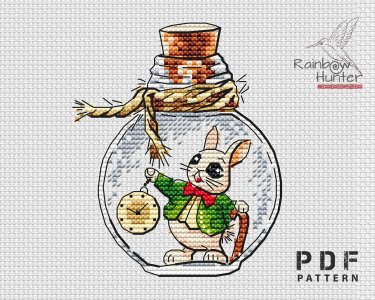 Rabbit with a watch cross stitch Alice in Wonderland cross stitch pattern Bottle cross stitch Small cross stitch Counted cross stitch chart