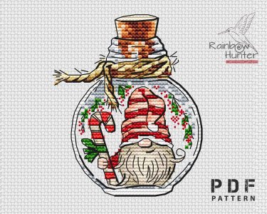 Christmas gnome cross stitch pattern Candy Cane cross stitch Bottle cross stitch Holiday gnome xstitch Holly Miniature cross stitch chart