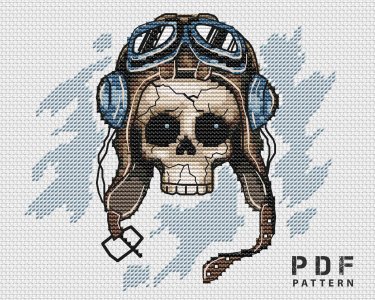 Aviator cross stitch pattern PDF Skull cross stitch Airman Cross stitch chart Creepy Cute cross stitch Pilot xstitch Aviator Helmet