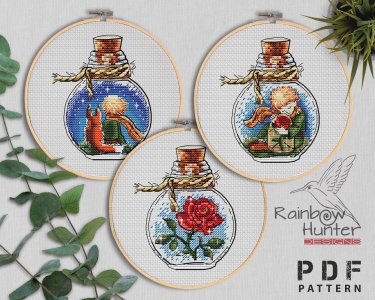 The Little Prince Set cross stitch Bottle cross stitch pattern PDF Cute xstitch The Little Prince and the Fox Counted cross stitch chart