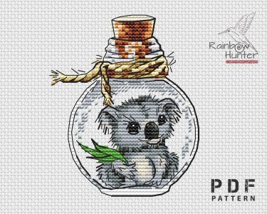 Koala cross stitch Bottle cross stitch pattern PDF Animal cross stitch Cute cross stitch chart